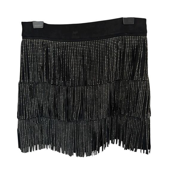 Blue Buttercup Dresses & Skirts - Black Fringe Studded Skirt Medium Western Boho Festival Rodeo Dance Zipper